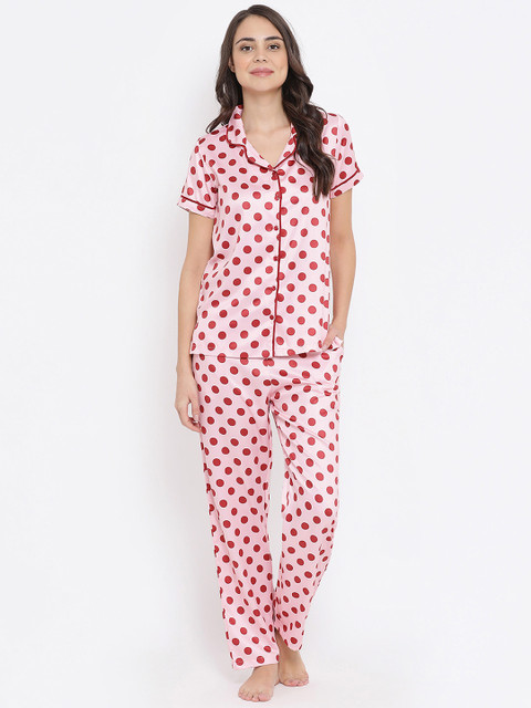 

Kanvin Women Pink & Red Printed Night Suit