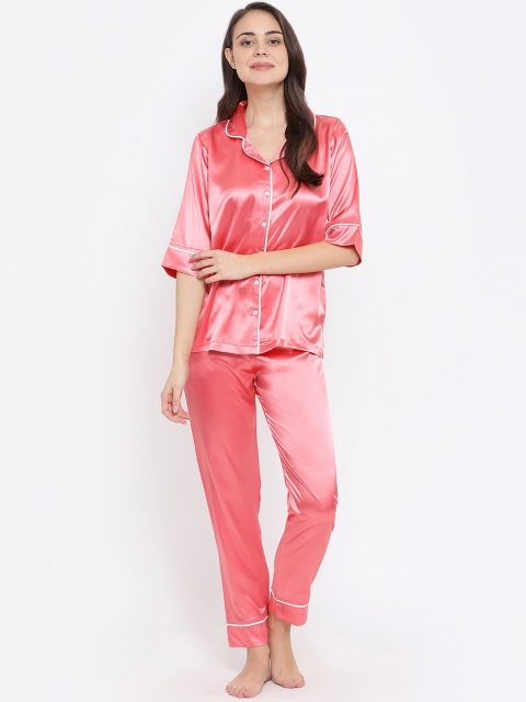 

Kanvin Women Coral Pink Solid Night suit