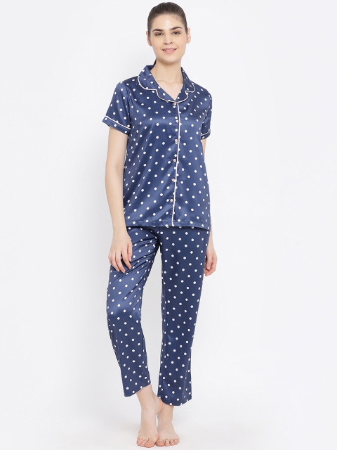 

Kanvin Women Navy Blue & White Printed Night suit