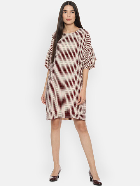 

Van Heusen Woman Women Maroon & Beige Checked A-Line Dress