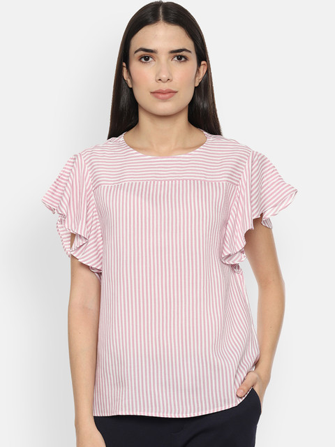 

Van Heusen Woman Pink & Wite Striphed A-Line Top
