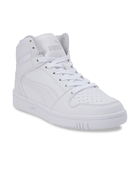 

Puma Unisex Kids White Solid Synthetic Leather Mid-Top Sneakers