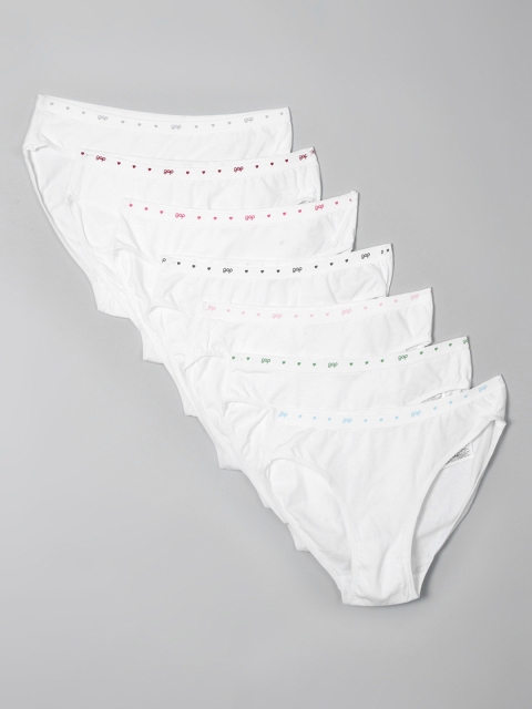

GAP Girls Pack Of 7 White Brand Logo Printed Bikini Briefs