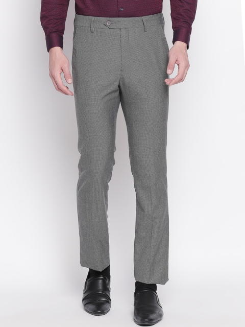

RICHARD PARKER by Pantaloons Men Grey & Black Slim Fit Checked Formal Trousers