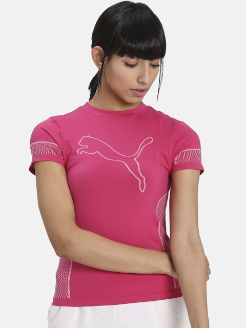 

Puma Women Pink Self Design Brand Logo Evostripe Evoknit T-shirt