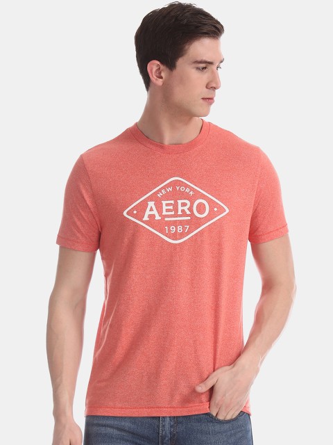 

Aeropostale Men Orange Printed Round Neck T-shirt