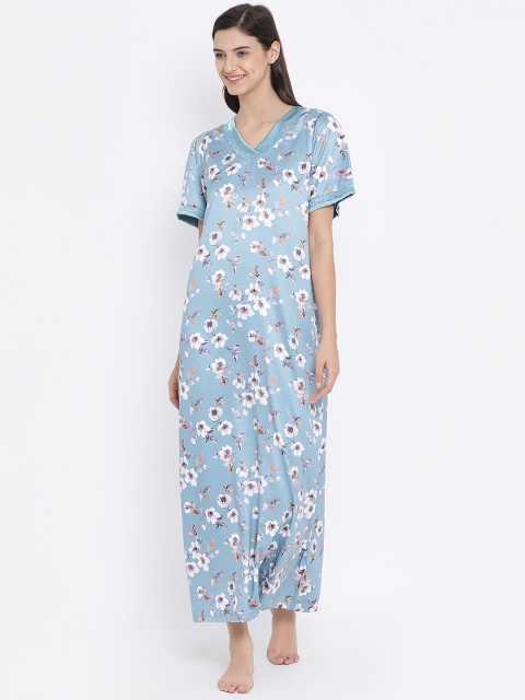 

Kanvin Women Blue & White Printed Nightdress