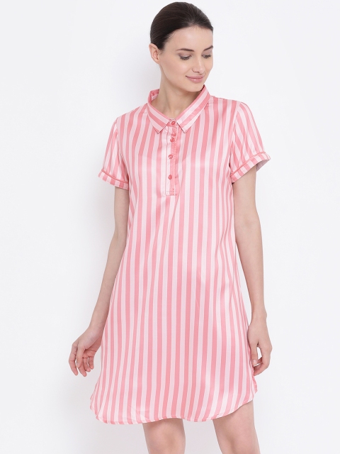 

Kanvin Women Peach-Coloured & Off-White Striped Nightdress MJKSS20245B
