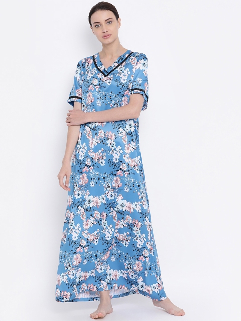 

Kanvin Blue & White Floral Printed Nightdress