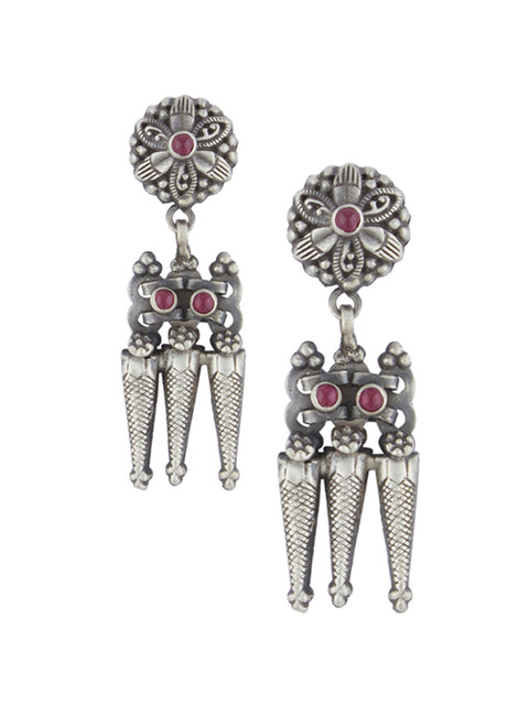 

ahilya 92.5 Sterling Silver Contemporary Pallava Temple Drop Earrings