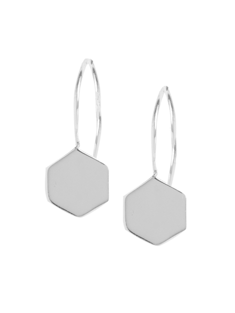 

ahilya Silver-Toned & White Geometric Drop Earrings