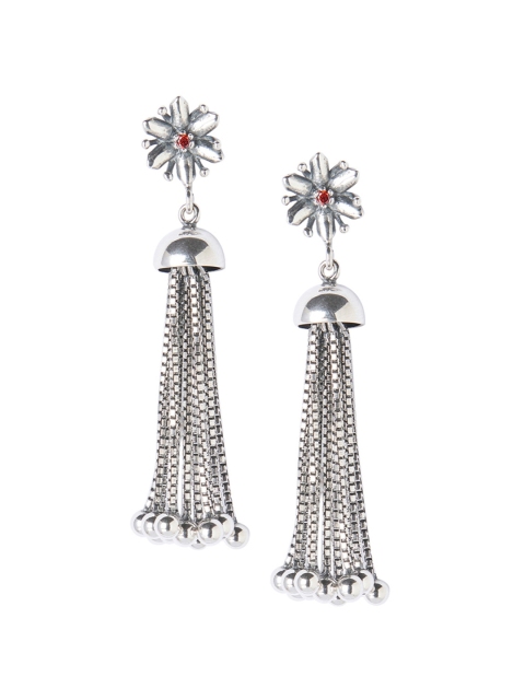 

ahilya Women 92.5 Sterling Silver Floral Oxidised Drop Earrings
