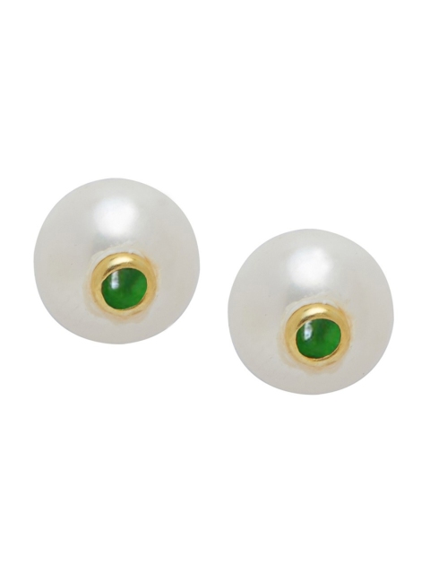 

ahilya 92.5 Sterling Silver Off-White & Green Pearl Oxidised Circular Studs