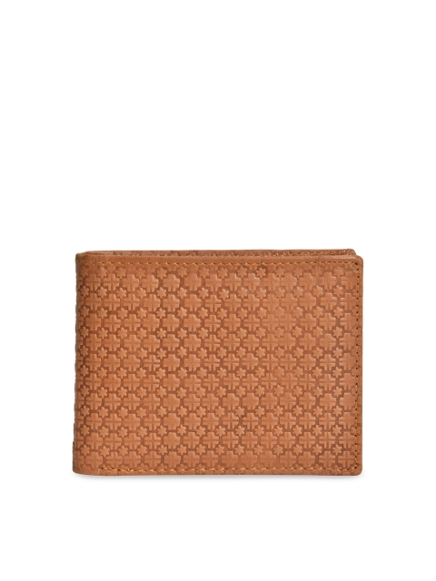 

Peseta Men Tan Brown Self Design Genuine Leather Two Fold Wallet