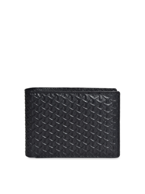 

Peseta Men Black Self Design Two Fold Leather Wallet