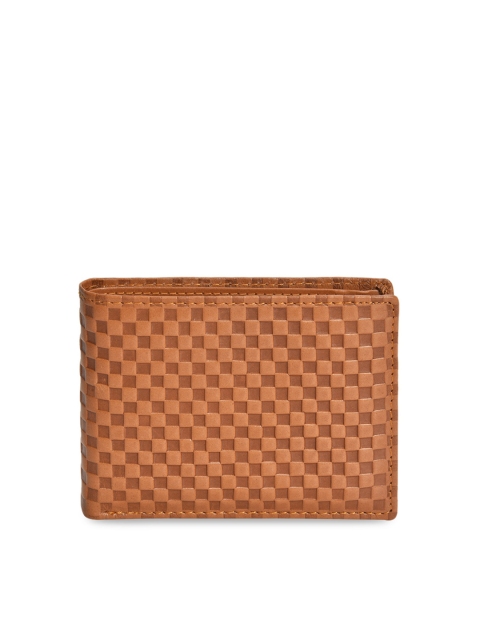 

Peseta Men Tan Brown Woven Design Genuine Leather Two Fold Wallet