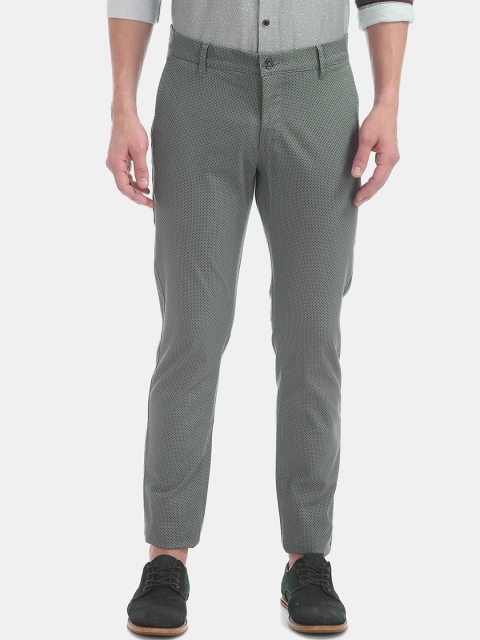 

Flying Machine Men Grey & Green Slim Fit Printed Regular Trousers