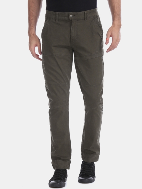 

Flying Machine Men Olive Green Slim Fit Solid Regular Trousers