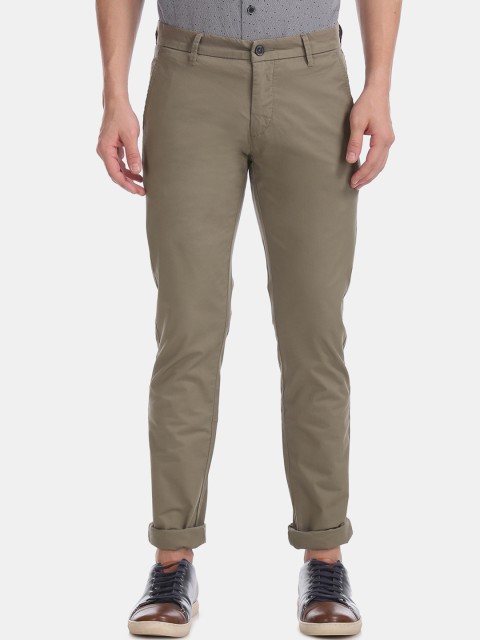 

Flying Machine Men Olive Green Slim Fit Solid Regular Trousers