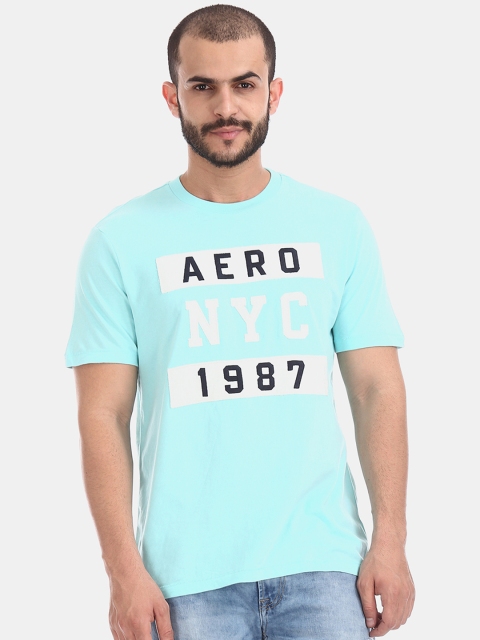 

Aeropostale Men Blue Black Printed Round Neck Pure Cotton T-shirt