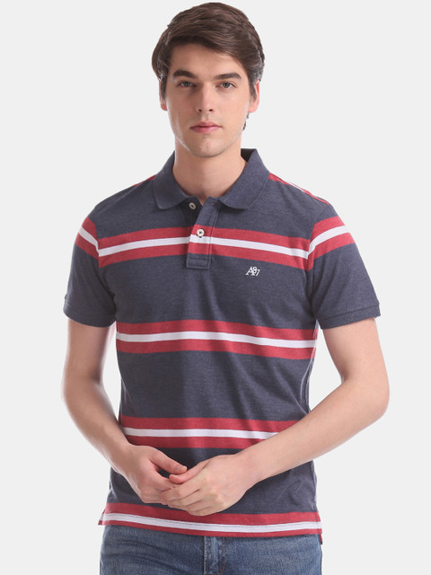 

Aeropostale Men Blue & Red Striped Polo Collar T-shirt