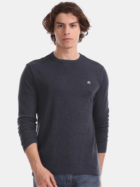 

Aeropostale Men Navy Blue Solid Round Neck T-shirt