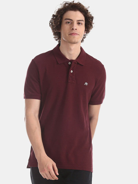 

Aeropostale Men Brown Solid Polo Collar Pure Cotton T-shirt