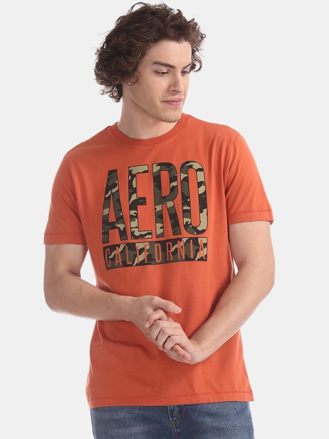 

Aeropostale Men Orange Printed Round Neck T-shirt