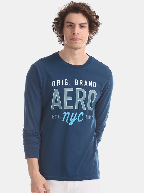 

Aeropostale Men Blue Printed Round Neck Pure Cotton T-shirt