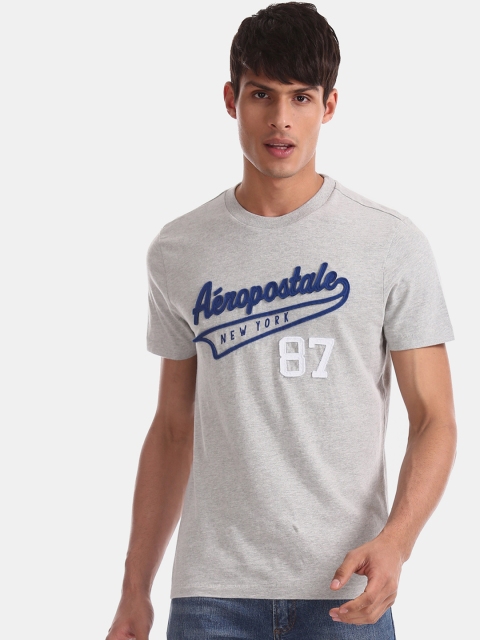 

Aeropostale Men Grey Melange Printed Round Neck T-shirt