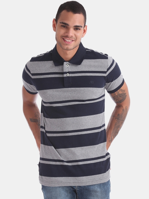 

Aeropostale Men Navy Blue Striped Polo Collar T-shirt