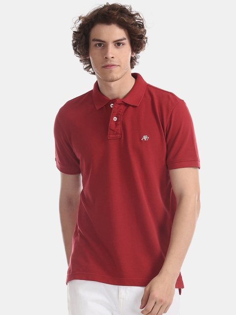 

Aeropostale Men Red Solid Polo Collar T-shirt