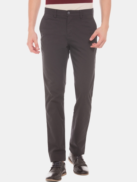

U.S. Polo Assn. Men Grey Herringbone Weave Slim Fit Solid Regular Trousers