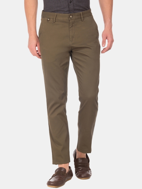 

U.S. Polo Assn. Men Olive Brown Slim Fit Solid Regular Trousers