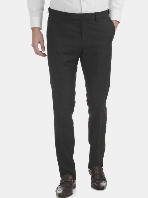 

U.S. Polo Assn. Men Charcoal Grey Slim Fit Self Design Regular Trousers