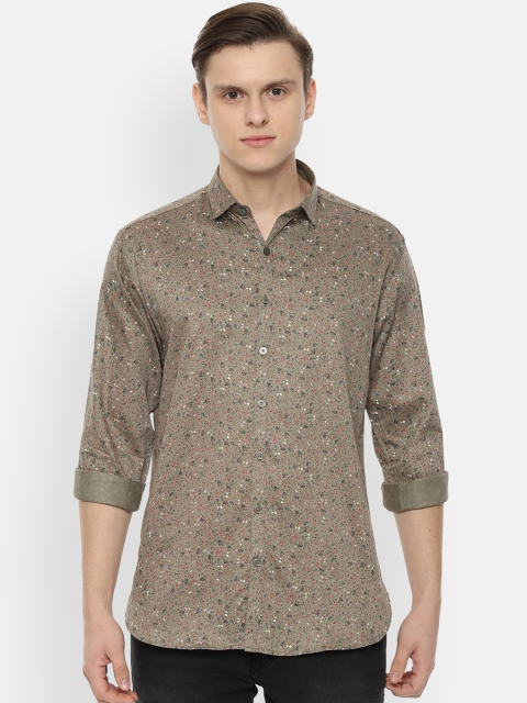

V Dot Men Olive Green Slim Fit Floral Printed Casual Shirt