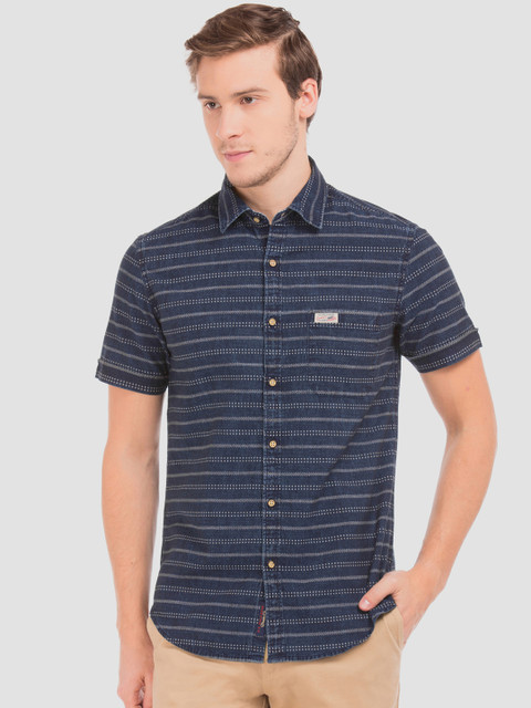 

U.S. Polo Assn. Men Blue Slim Fit Striped Casual Shirt