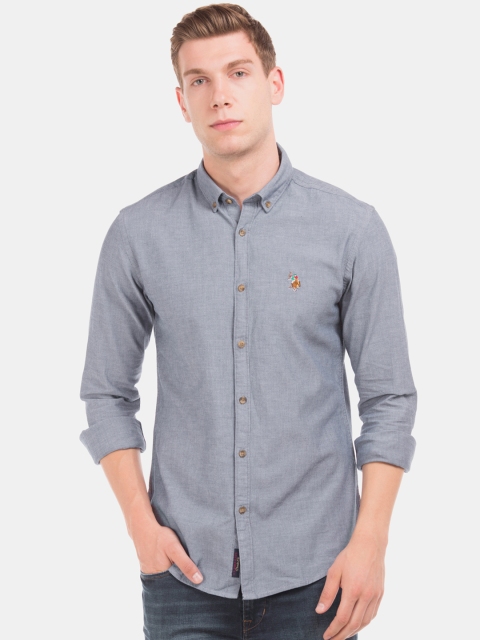 

U.S. Polo Assn. Men Blue Slim Fit Solid Chambray Woven Casual Shirt
