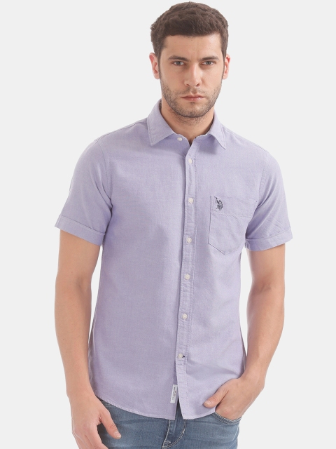 

U.S. Polo Assn. Men Lavender Manhattan Regular Fit Solid Casual Shirt