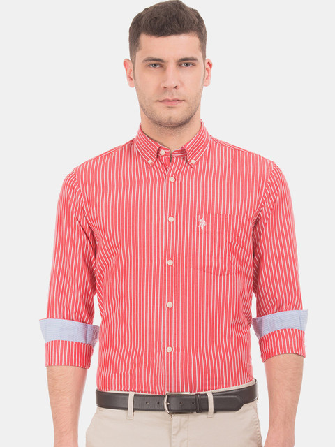 

U.S. Polo Assn. Men Red & White Regular Fit Striped Casual Shirt