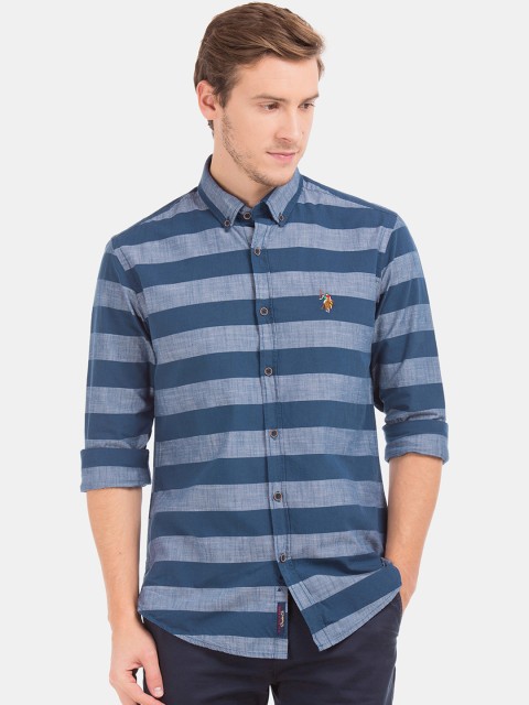 

U.S. Polo Assn. Men Blue Slim Fit Striped Casual Shirt