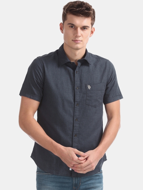 

U.S. Polo Assn. Men Navy Blue Nancy Regular Fit Solid Casual Shirt