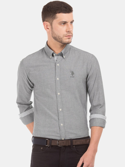 

U.S. Polo Assn. Men Grey Regular Fit Solid Casual Shirt