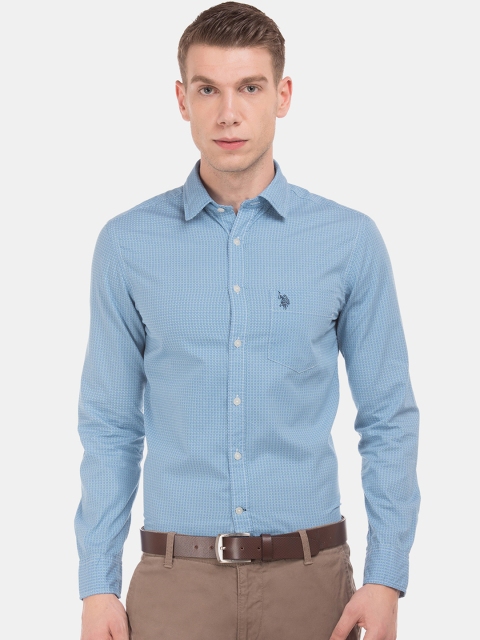 

U.S. Polo Assn. Men Blue & White Printed Casual Shirt