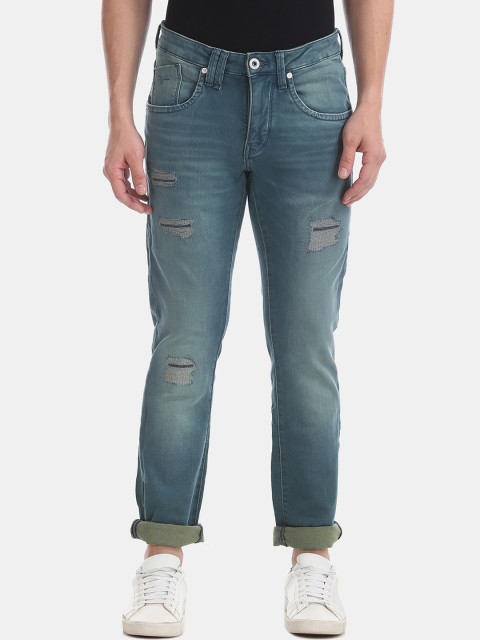 

Flying Machine Men Blue Straight Fit Mid-Rise Mildly Distressed Stretchable Jeans