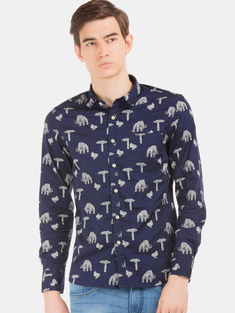 

Flying Machine Men Navy Blue Slim Fit Printed Casual Shirt