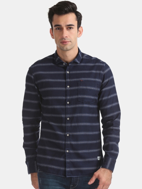 

Flying Machine Men Blue Slim Fit Striped Casual Shirt