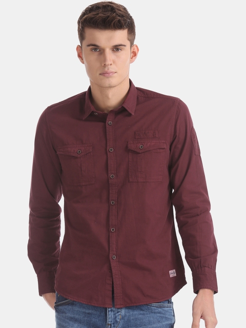 

Flying Machine Men Maroon Slim Fit Solid Casual Shirt