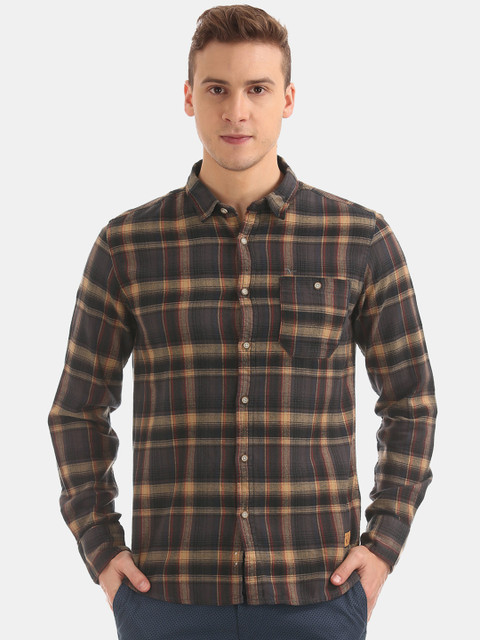 

Flying Machine Men Black & Taupe Slim Fit Checked Casual Shirt