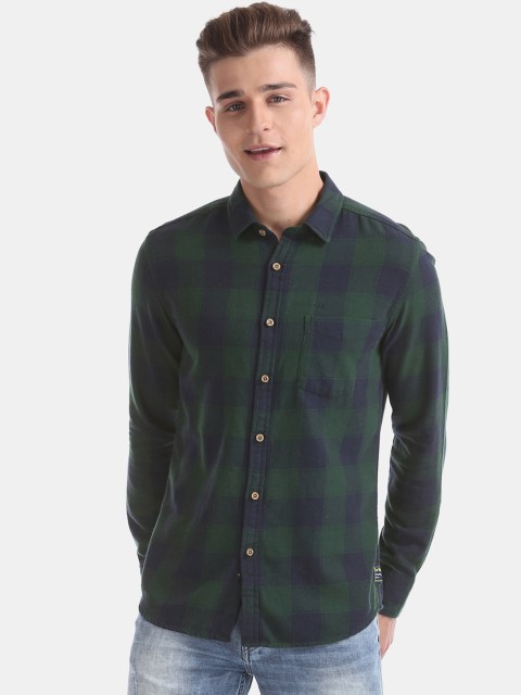 

Flying Machine Men Navy Blue & Green Slim Fit Checked Casual Shirt
